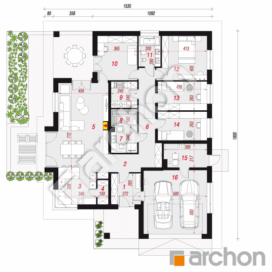 Проект будинку ARCHON+ Будинок в джонагольдах 4 (Г2) План першого поверху
