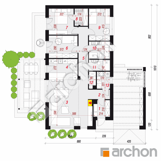 Проект дома ARCHON+ Будинок в оливниках 5 (Е) План першого поверху