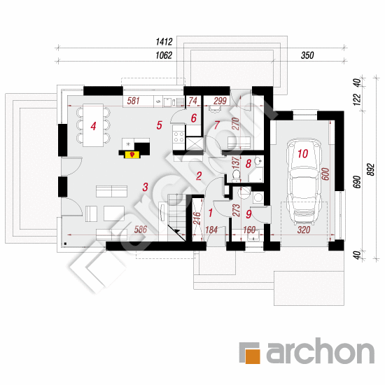 Проект дома ARCHON+ Дом в амариллисах вер.2 План першого поверху