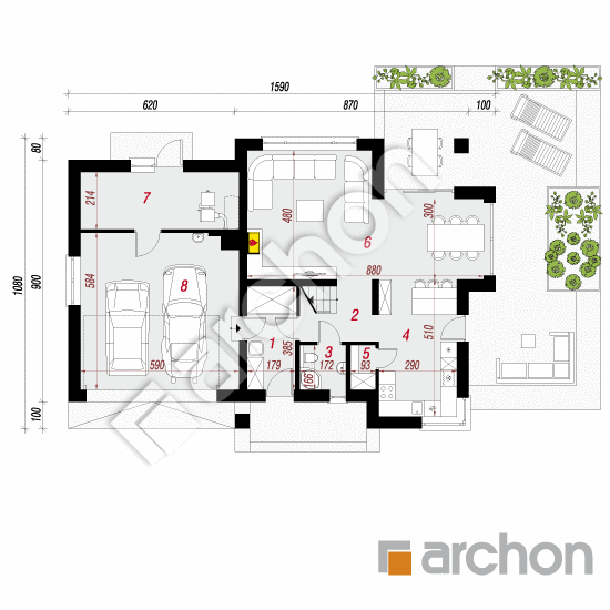 Проект дома ARCHON+ Дом в орлишках (Г2A) План першого поверху