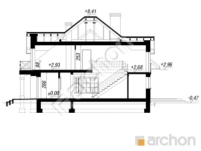 Проєкт будинку ARCHON+ Будинок в тим'яні 3 вер.2 Розріз будинку