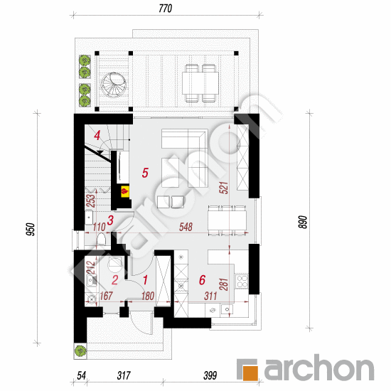 Проект дома ARCHON+ Дом в бруснике 6 План першого поверху