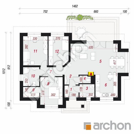 Проект будинку ARCHON+ Будинок у вересі (М) План першого поверху