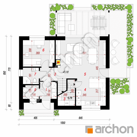 Проект будинку ARCHON+ Будинок в малинівці 37 План першого поверху