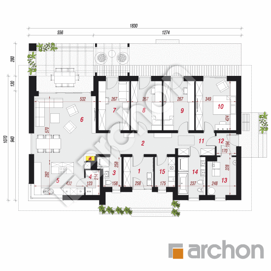 Проект дома ARCHON+ Дом в медовой траве План першого поверху