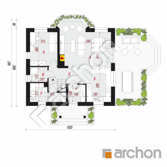 Проект будинку ARCHON+ Будинок в папороті вер. 2 План першого поверху