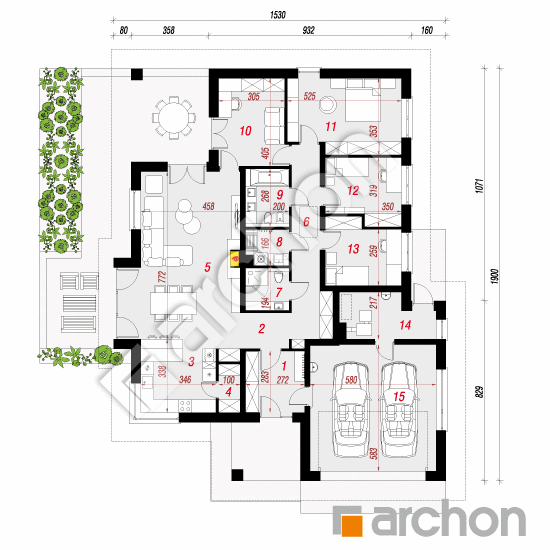 Проект дома ARCHON+ Дом в джонагольдах 3 (Г2) План першого поверху