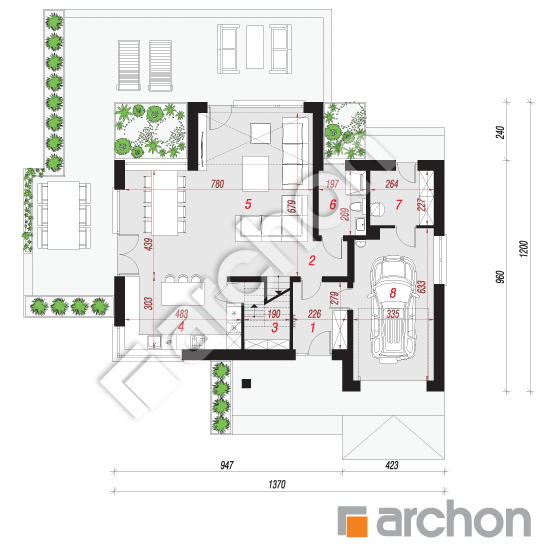 Проект будинку ARCHON+ Будинок в брунерах 4 План першого поверху