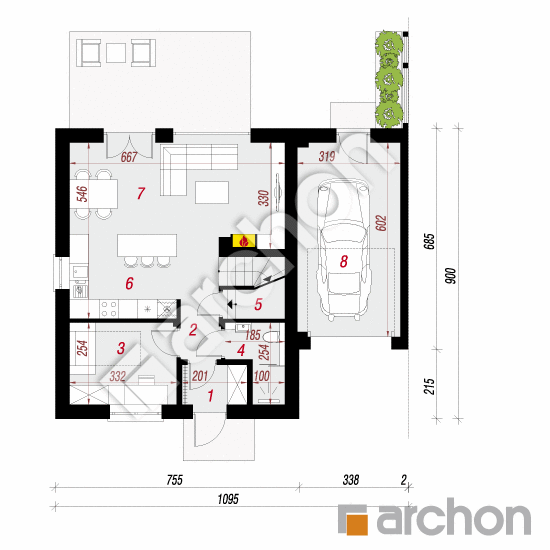 Проект будинку ARCHON+ Будинок в аркадіях 3 (ГБ) План першого поверху