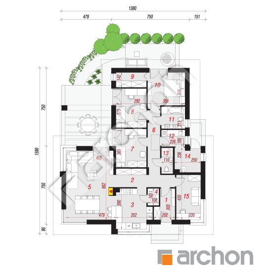 Проект будинку ARCHON+ Будинок в галах 5 План першого поверху