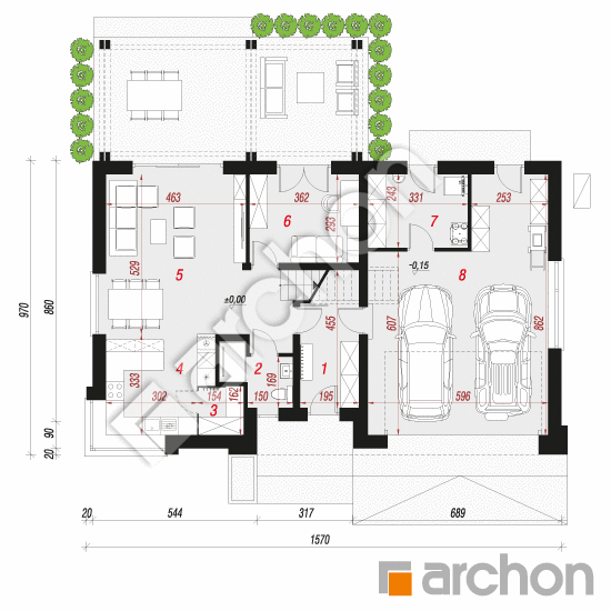 Проект дома ARCHON+ Дом в гвоздиках (Г2Е) ВИЭ План першого поверху