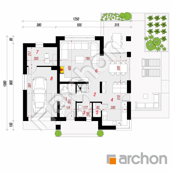 Проект дома ARCHON+ Дом в орлишках План першого поверху