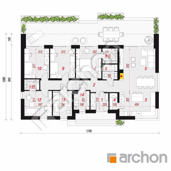 Проект будинку ARCHON+ Будинок в нарахнілах 4 План першого поверху