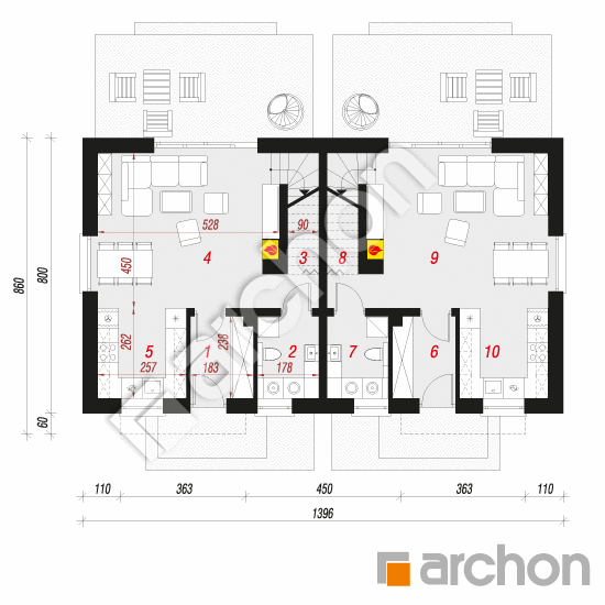 Проект дома ARCHON+ Дом в катранах 2 (Р2) План першого поверху