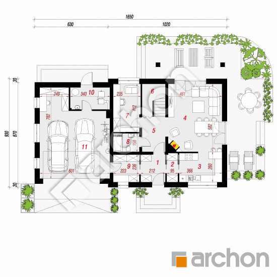 Проект дома ARCHON+ Дом в красных кустах (Г2) План першого поверху