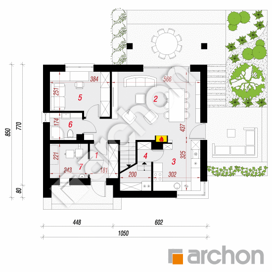 Проект будинку ARCHON+ Будинок в малинівці (Т) План першого поверху