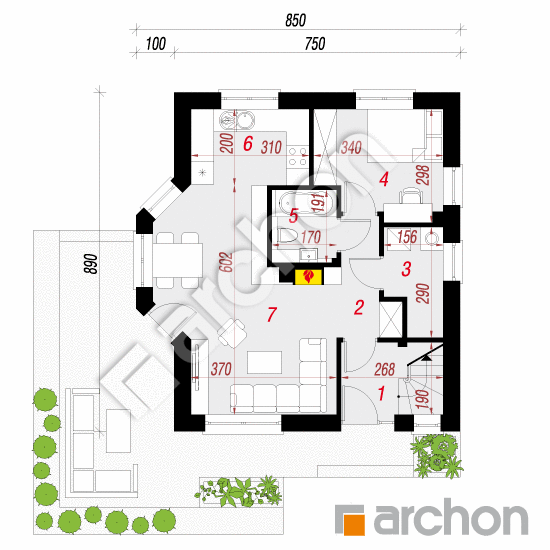 Проект будинку ARCHON+ Будинок в камах План першого поверху