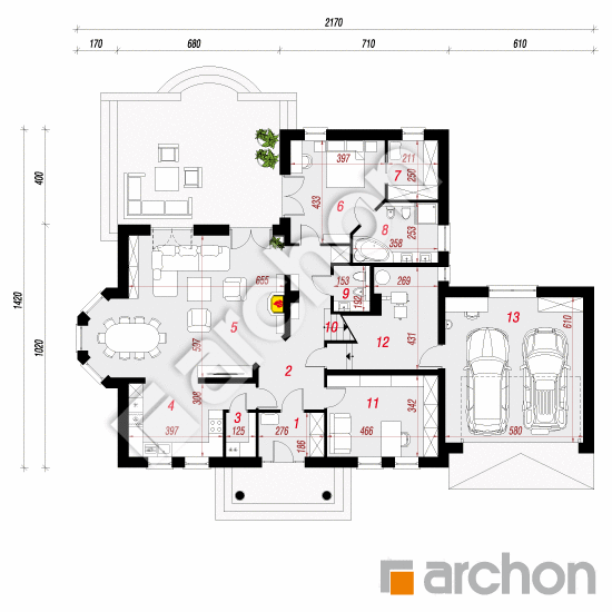 Проект дома ARCHON+ Дом в николайках 2 (Г2) План першого поверху