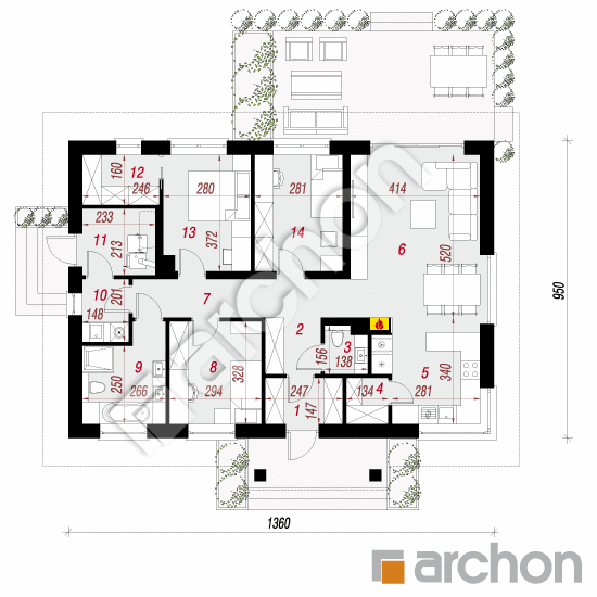 Проект будинку ARCHON+ Будинок в лещиновнику 6 План першого поверху