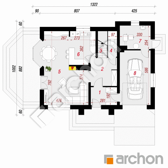 Проект дома ARCHON+ Дом в бархатцах 2 (Н) вер.2 План першого поверху