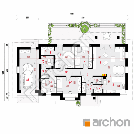 Проект будинку ARCHON+ Будинок в лещиновнику 5 План першого поверху