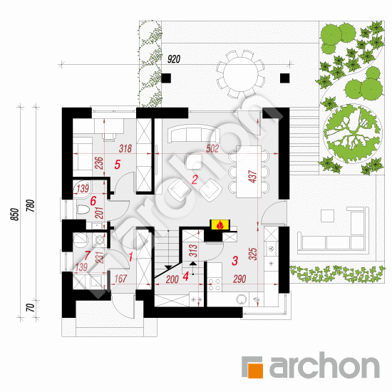 Проект будинку ARCHON+ Будинок в малинівці 2 План першого поверху