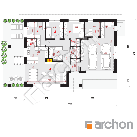 Проект дома ARCHON+ Дом в сирени 11 (Г2) План першого поверху