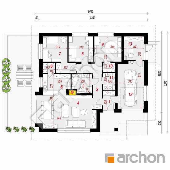 Проект дома ARCHON+ Дом в сирени 2 (Т) План першого поверху