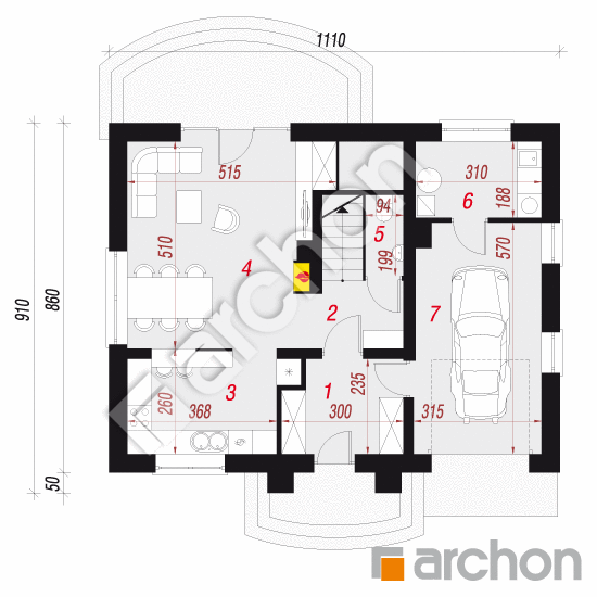 Проект будинку ARCHON+ Будинок в люцерні вер.3 План першого поверху
