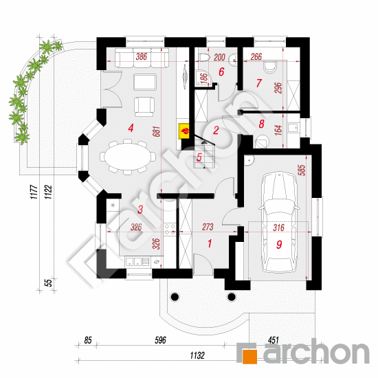 Проект будинку ARCHON+ Будинок в тим'яні 6 (Т) План першого поверху