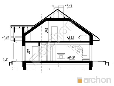 Проєкт будинку ARCHON+ Будинок під червоною горобиною 2 вер.2 Розріз будинку