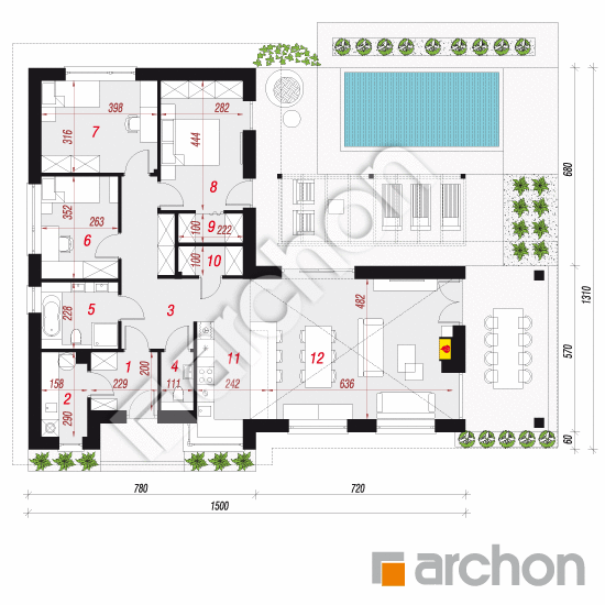 Проект будинку ARCHON+ Будинок в мажанках План першого поверху