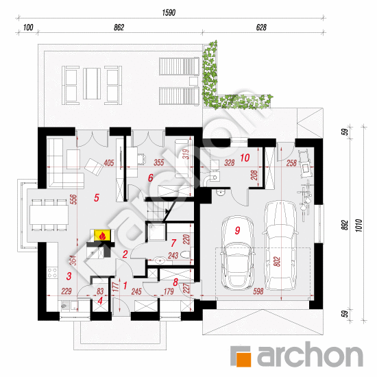 Проект дома ARCHON+ Дом в рододендронах 20 (Г2Н) План першого поверху