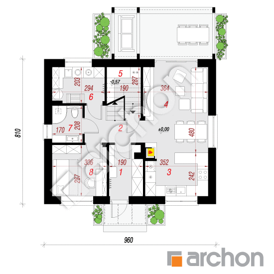 Проект будинку ARCHON+ Будинок в хлорофітумі 23 План першого поверху