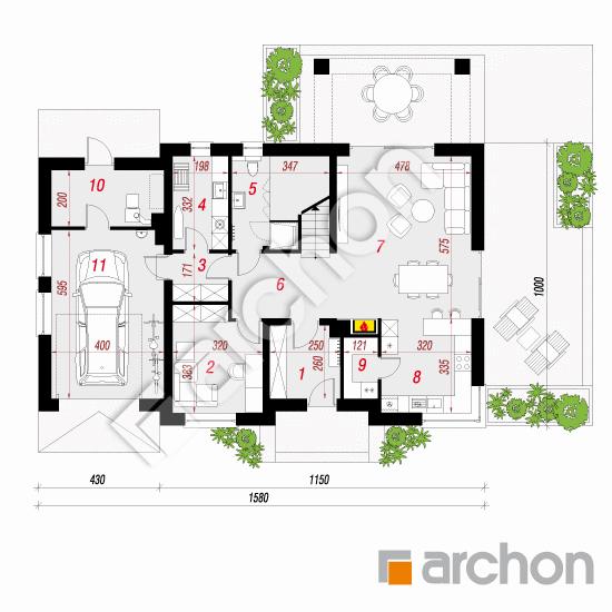 Проект дома ARCHON+ Дом в тополях План першого поверху