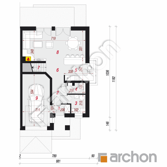 Проект будинку ARCHON+ Будинок в клематисах 8 (Б) вер. 3 План першого поверху