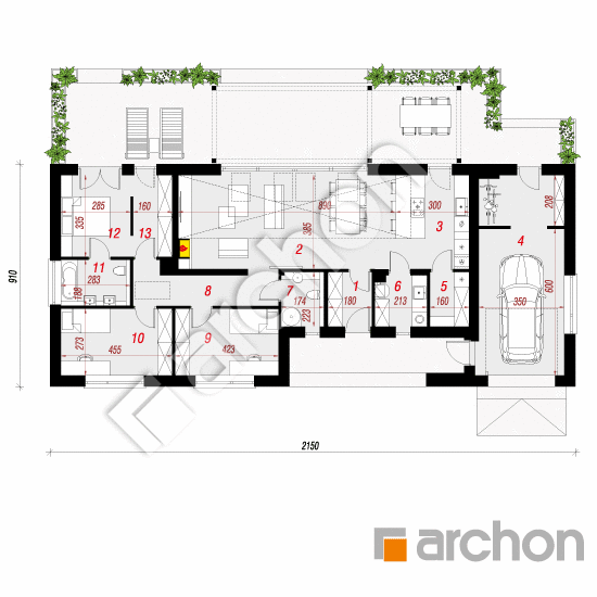 Проект будинку ARCHON+ Будинок в страусоперах План першого поверху