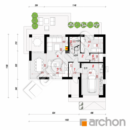 Проект дома ARCHON+ Дом в трибулах План першого поверху