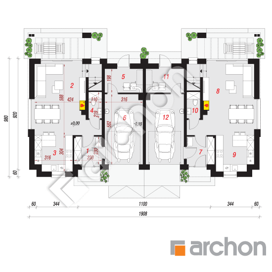 Проект дома ARCHON+ Дом в гунерах 2 (Р2) План першого поверху