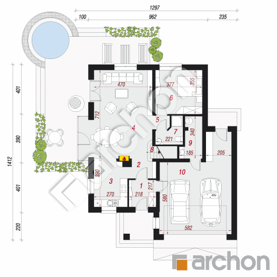 Проект будинку ARCHON+ Будинок в очанці (Г2Н) План першого поверху