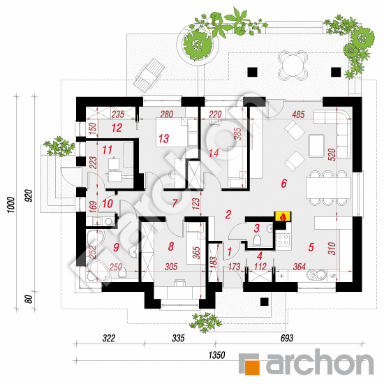 Проект дома ARCHON+ Дом в лещиновнике (Т) План першого поверху