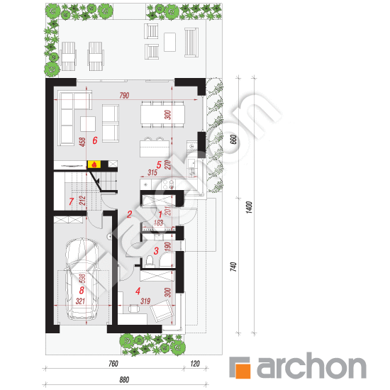 Проект дома ARCHON+ Дом в лиголях 2 План першого поверху
