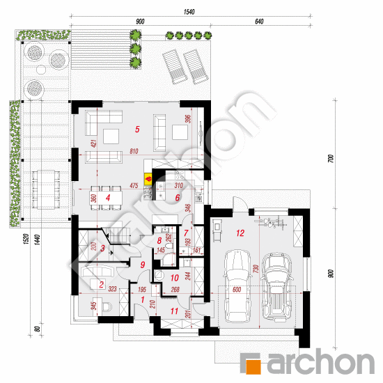 Проект дома ARCHON+ Дом в амбуранах 2 (Г2) План першого поверху