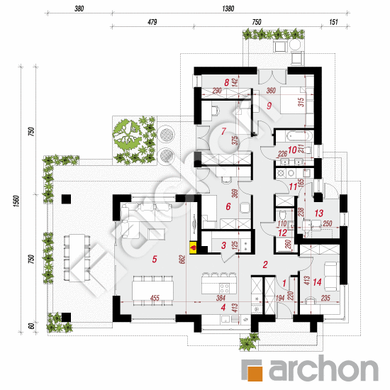 Проект будинку ARCHON+ Будинок в галах 6 План першого поверху