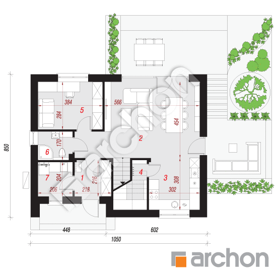 Проект будинку ARCHON+ Будинок в малинівці 11 (Е) ВДЕ План першого поверху