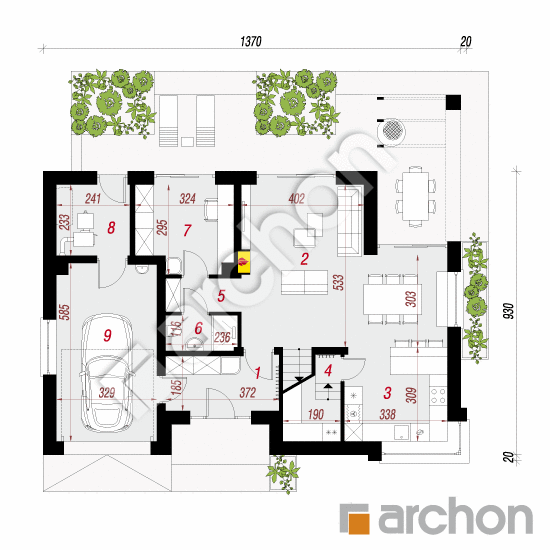 Проект будинку ARCHON+ Будинок в діцентрах План першого поверху