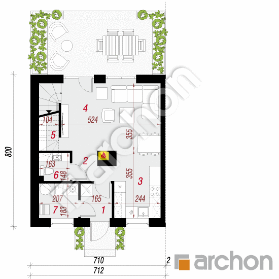 Проєкт будинку ARCHON+ Будинок в брусниці (Б) вер.3 План першого поверху
