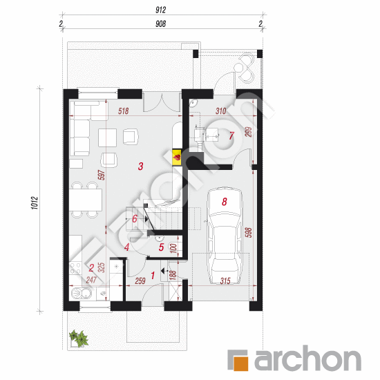 Проект будинку ARCHON+ Будинок в цикламенах 3 (C) вер.3 План першого поверху