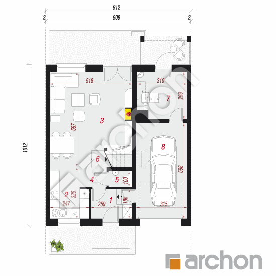 Проект будинку ARCHON+ Будинок в цикламенах 3 (P) вер.3 План першого поверху
