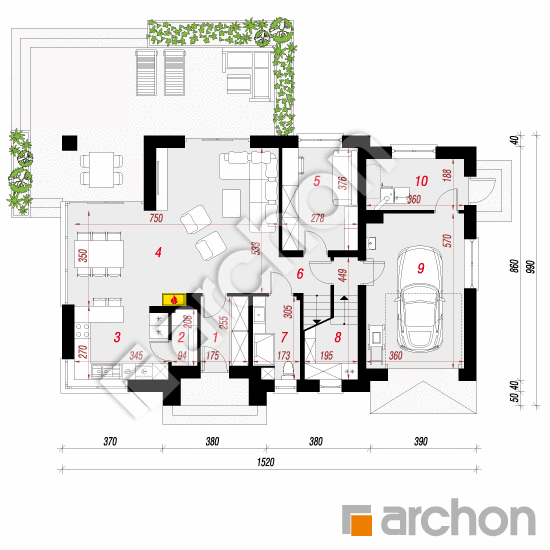 Проект дома ARCHON+ Дом в сливах 2 (Г) План першого поверху
